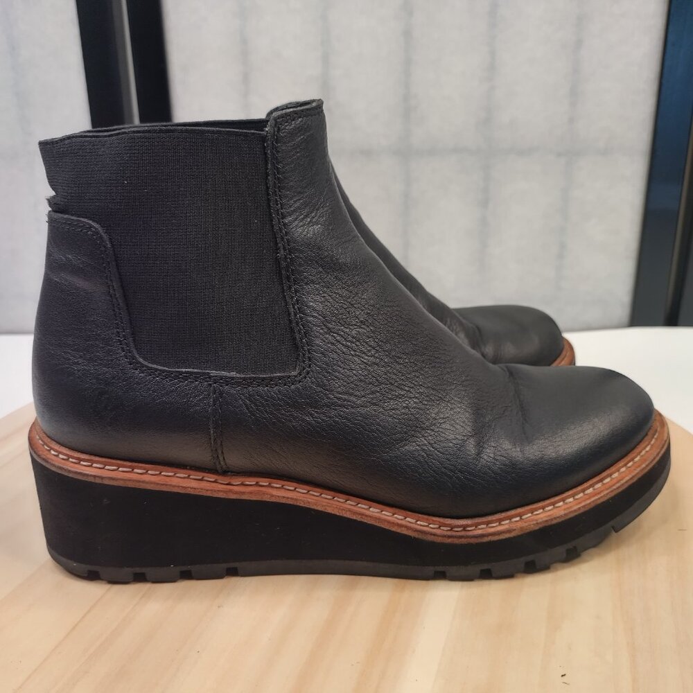 Eileen Fisher Chelsea Wedge Black Leather Ankle Bootie Women US 7 - Picture 2 of 12